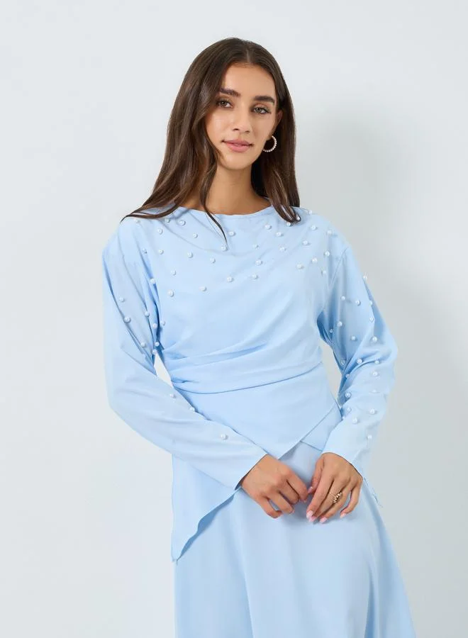 ستايلي فستان ميدي مزين باللؤلؤ